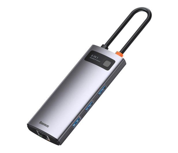 BASEUS Hub 6w1 Metal Gleam USB-C do 3x USB 3.0 + HDMI + USB-C PD + RJ45 CAHUB-CW0G - 731597 - zdjęcie